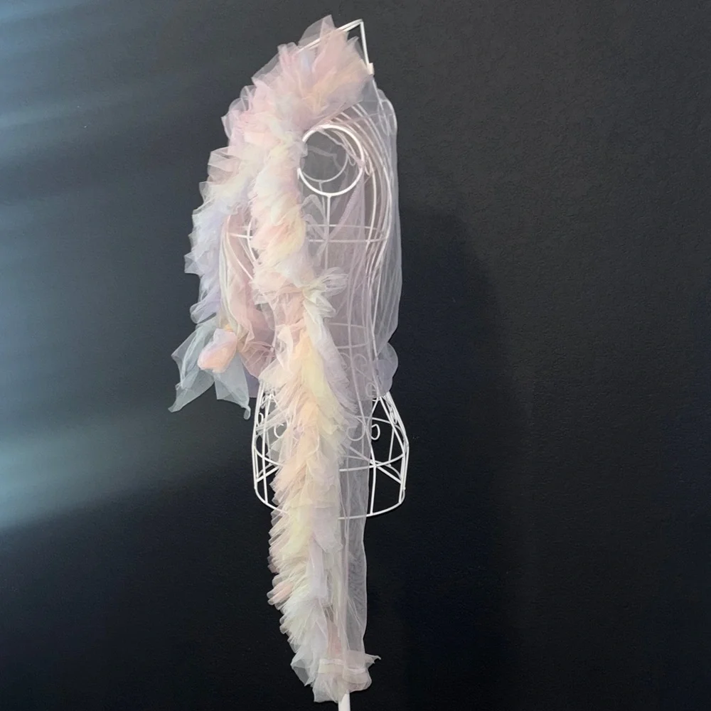 Pastel Pink Tulle Ruffle Wrap - Picture 2 of 8